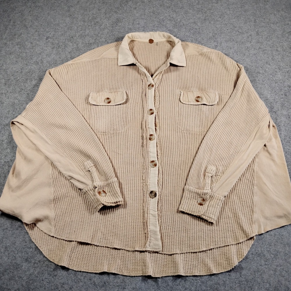 Free People FP One Scout Tan Oversized Waffle Knit Corduroy Jacket Shirt S